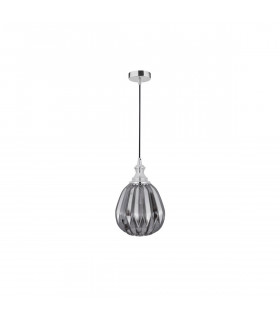 Zarley Globe Pendant Ceiling Light Chrome Metal Smoky Grey Glass LED E27-1