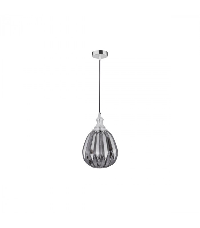 Zarley Globe Pendant Ceiling Light Chrome Metal Smoky Grey Glass LED E27-1