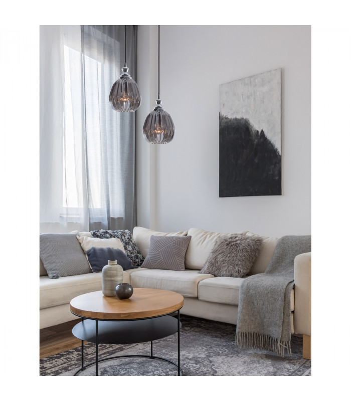 Zarley Globe Pendant Ceiling Light Chrome Metal Smoky Grey Glass LED E27-2
