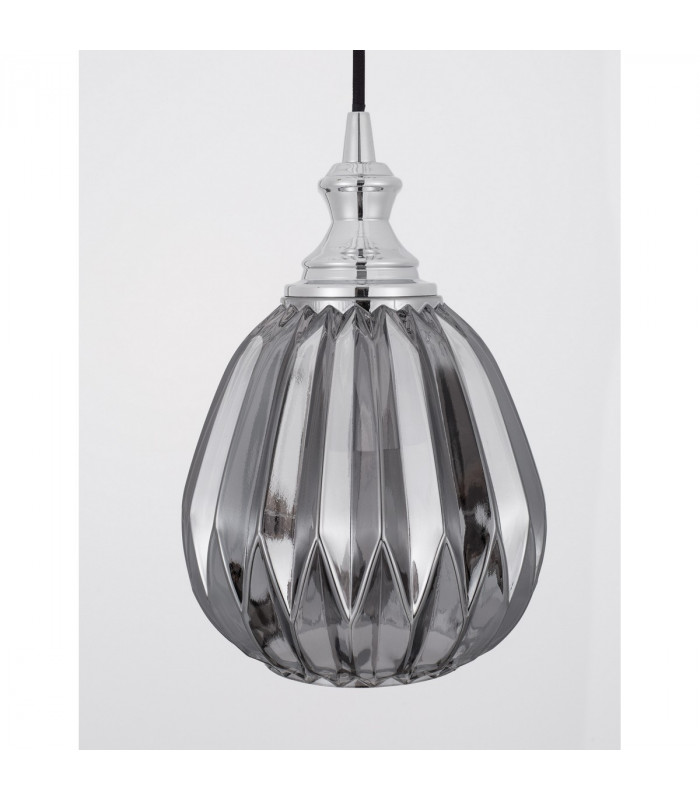 Zarley Globe Pendant Ceiling Light Chrome Metal Smoky Grey Glass LED E27-3