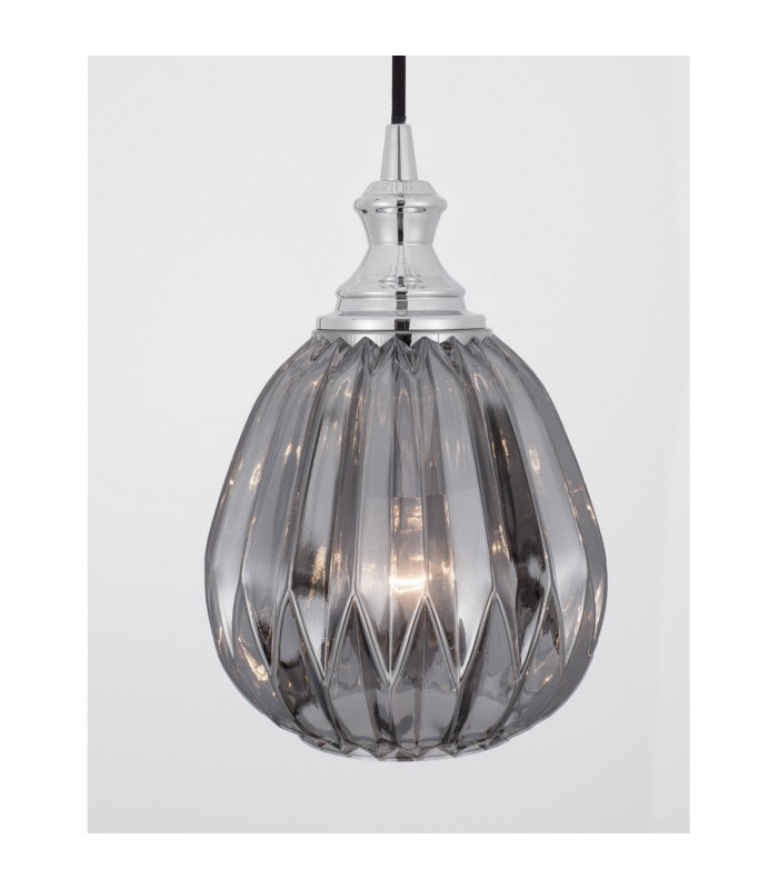 Zarley Globe Pendant Ceiling Light Chrome Metal Smoky Grey Glass LED E27-4
