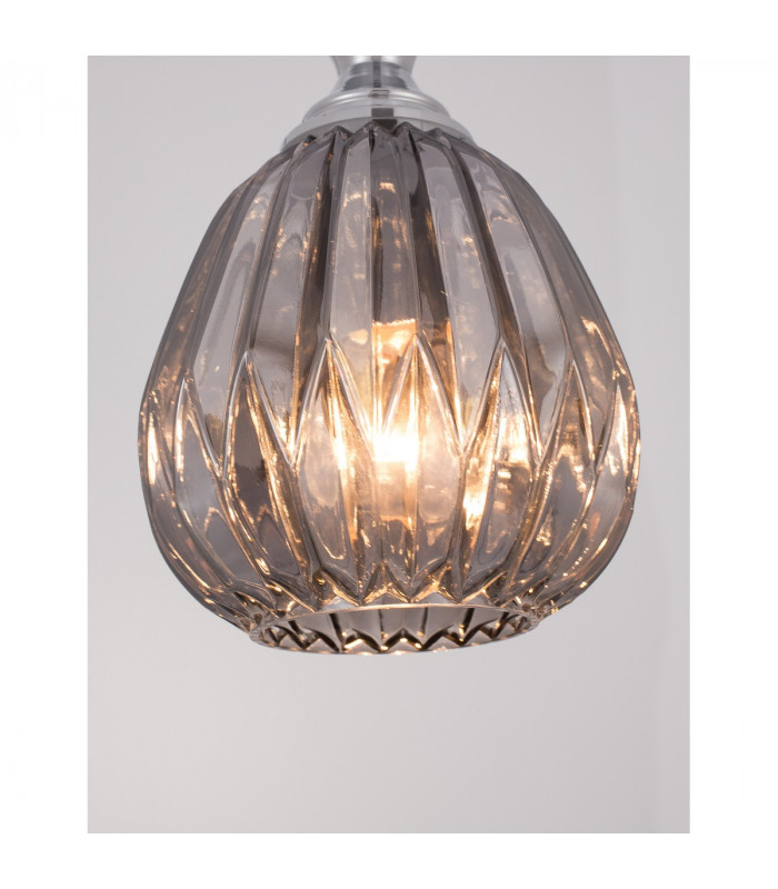 Zarley Globe Pendant Ceiling Light Chrome Metal Smoky Grey Glass LED E27-5