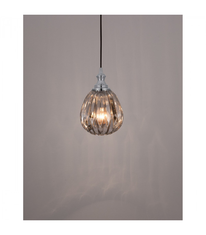 Zarley Globe Pendant Ceiling Light Chrome Metal Smoky Grey Glass LED E27-6