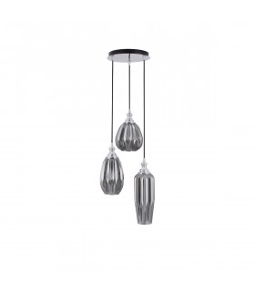 Zarley 3 Light Cluster Pendant Ceiling Light Chrome Metal Smoky Grey Glass LED E27-1