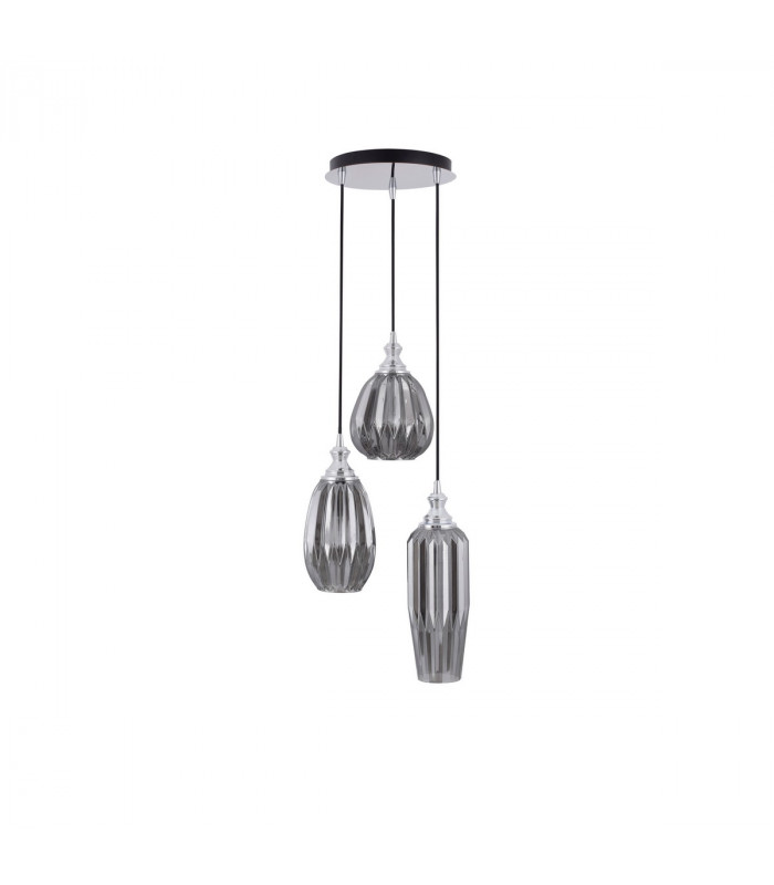 Zarley 3 Light Cluster Pendant Ceiling Light Chrome Metal Smoky Grey Glass LED E27-1