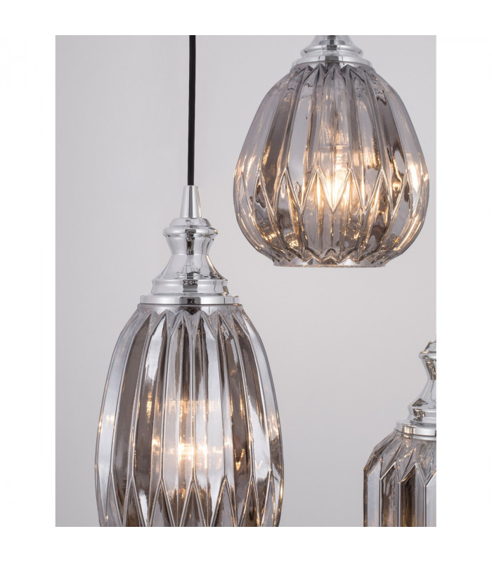 Zarley 3 Light Cluster Pendant Ceiling Light Chrome Metal Smoky Grey Glass LED E27-2