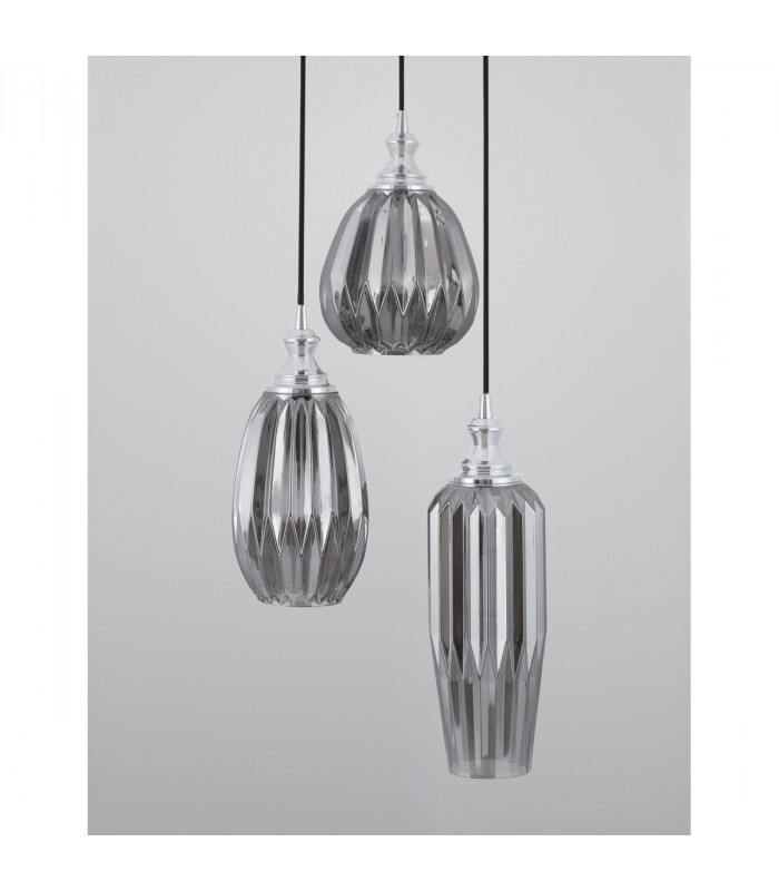 Zarley 3 Light Cluster Pendant Ceiling Light Chrome Metal Smoky Grey Glass LED E27-3
