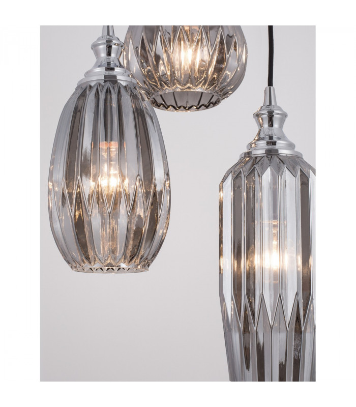 Zarley 3 Light Cluster Pendant Ceiling Light Chrome Metal Smoky Grey Glass LED E27-4