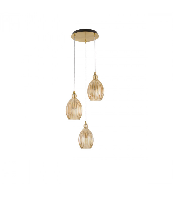 Lingua 3 Light Cluster Pendant Ceiling Light Brass Metal Champagne Glass LED E27-1