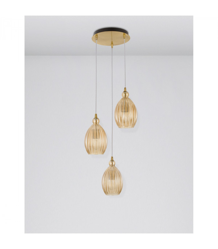 Lingua 3 Light Cluster Pendant Ceiling Light Brass Metal Champagne Glass LED E27-3