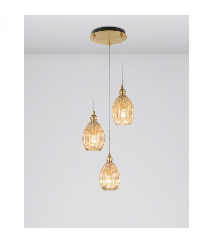 Lingua 3 Light Cluster Pendant Ceiling Light Brass Metal Champagne Glass LED E27-4