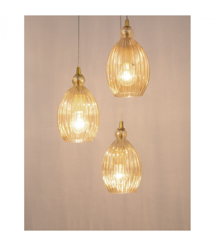 Lingua 3 Light Cluster Pendant Ceiling Light Brass Metal Champagne Glass LED E27-5