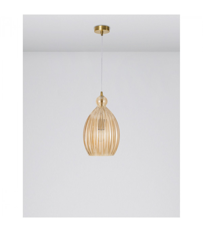 Lingua Dome Pendant Ceiling Light Brass Metal Champagne Glass LED E27-3