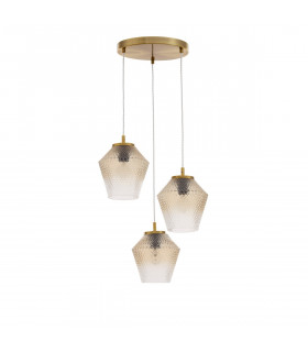 Magio 3 Light Cluster Pendant Ceiling Light Cognac Shadow Glass Brass Gold Metal LED E27-1