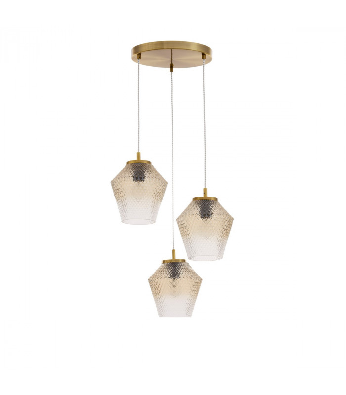 Magio 3 Light Cluster Pendant Ceiling Light Cognac Shadow Glass Brass Gold Metal LED E27-1