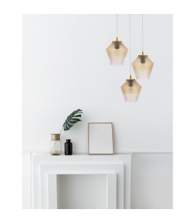 Magio 3 Light Cluster Pendant Ceiling Light Cognac Shadow Glass Brass Gold Metal LED E27-2