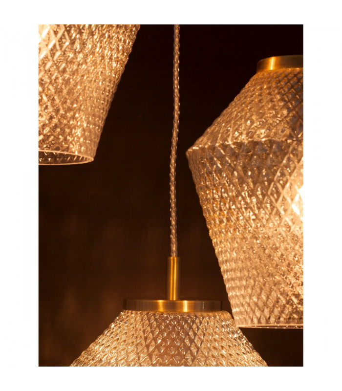 Magio 3 Light Cluster Pendant Ceiling Light Cognac Shadow Glass Brass Gold Metal LED E27-3