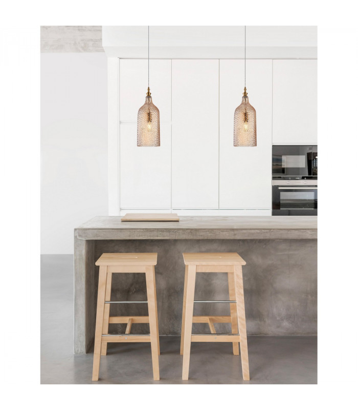 Marou Dome Pendant Ceiling Light Amber Glass Brass Metal LED E27 19.5-2