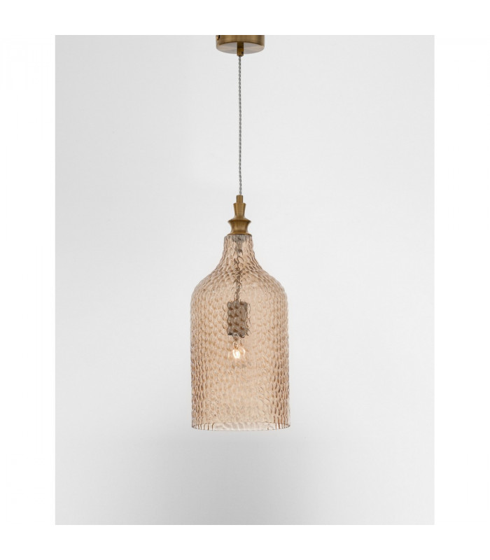 Marou Dome Pendant Ceiling Light Amber Glass Brass Metal LED E27 19.5-4
