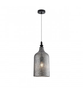 Marou Dome Pendant Ceiling Light Smoky Grey Glass Matt Black Metal LED E27-1