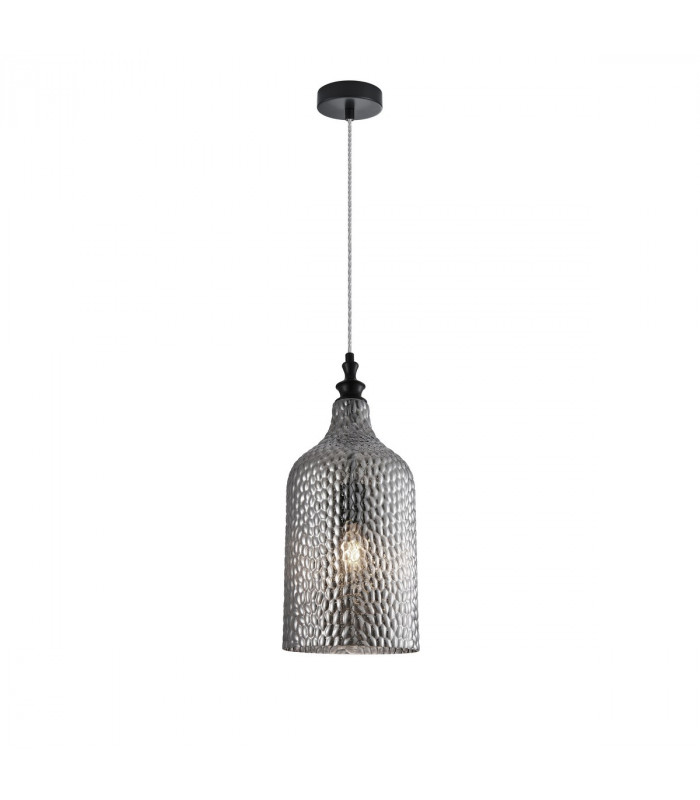 Marou Dome Pendant Ceiling Light Smoky Grey Glass Matt Black Metal LED E27-1