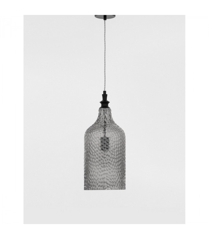 Marou Dome Pendant Ceiling Light Smoky Grey Glass Matt Black Metal LED E27-3