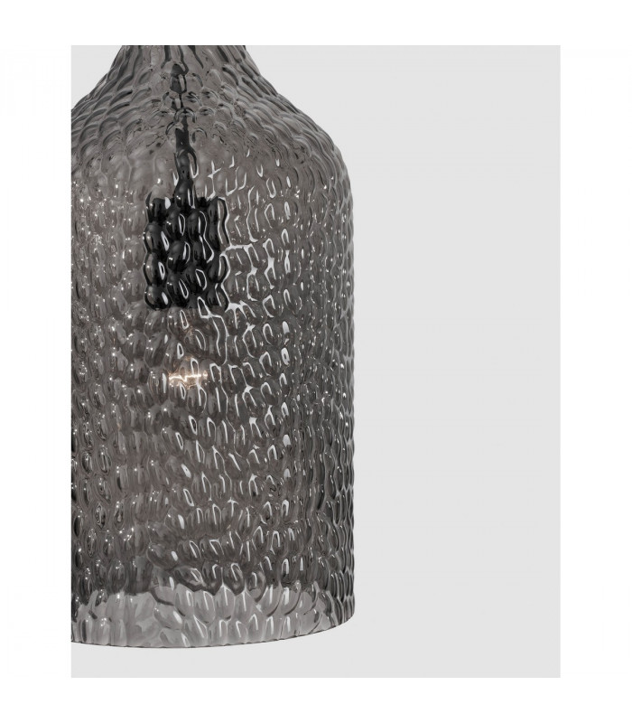 Marou Dome Pendant Ceiling Light Smoky Grey Glass Matt Black Metal LED E27-4
