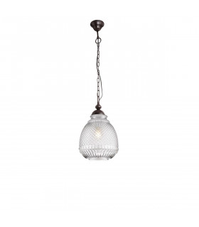 Toulon Dome Pendant Ceiling Light Clear Glass Dark Brown Base Chain LED E27-1