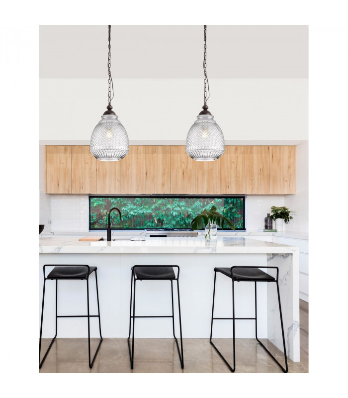 Toulon Dome Pendant Ceiling Light Clear Glass Dark Brown Base Chain LED E27-2