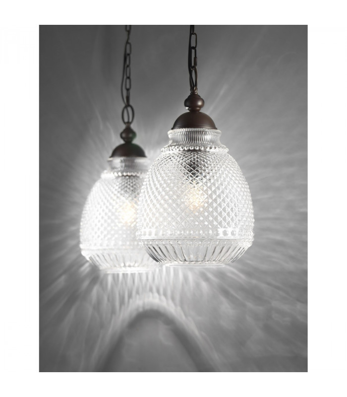 Toulon Dome Pendant Ceiling Light Clear Glass Dark Brown Base Chain LED E27-3