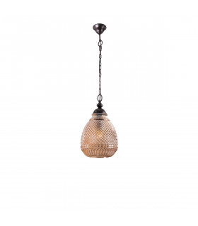 Toulon Dome Pendant Ceiling Light Amber Glass Dark Brown Base Chain LED E27-1
