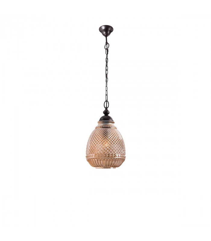 Toulon Dome Pendant Ceiling Light Amber Glass Dark Brown Base Chain LED E27-1