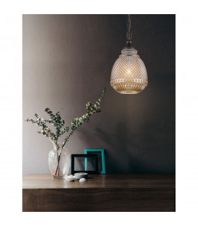 Toulon Dome Pendant Ceiling Light Amber Glass Dark Brown Base Chain LED E27-2