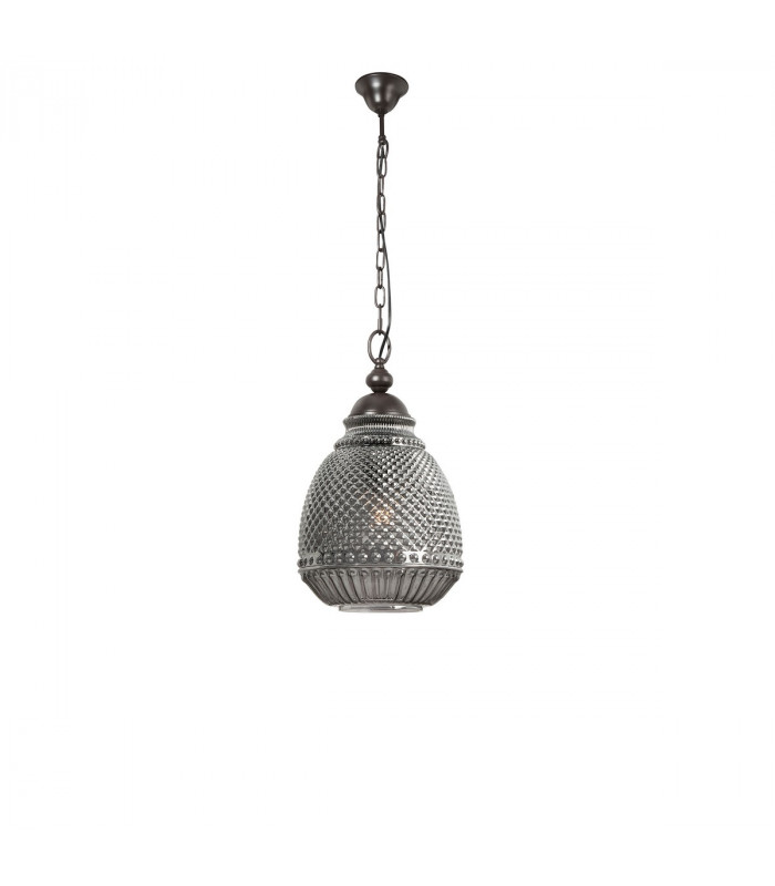 Toulon Dome Pendant Ceiling Light Grey Glass Dark Brown Base Chain LED E27-1