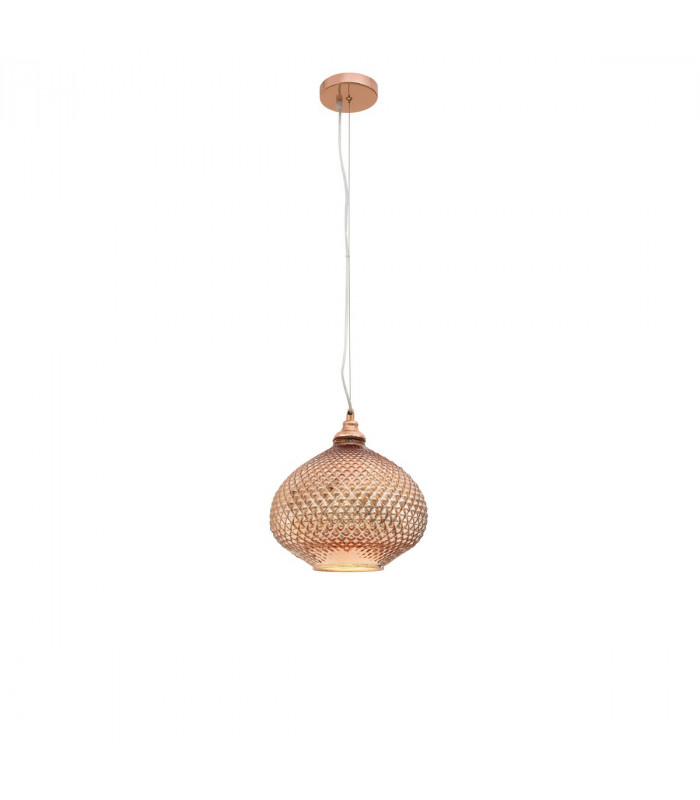 Boho 28cm Dome Pendant Ceiling Light Rose Gold Glass Metal LED E27-1