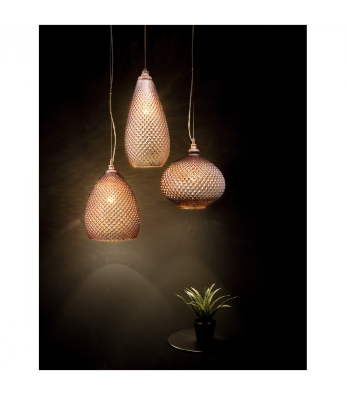 Boho 28cm Dome Pendant Ceiling Light Rose Gold Glass Metal LED E27-2