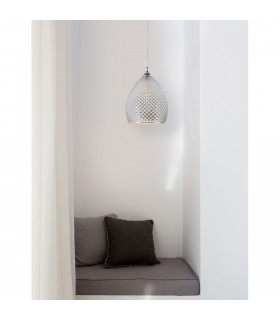 Boho 24cm Dome Pendant Ceiling Light Chrome Glass Metal LED E27-2