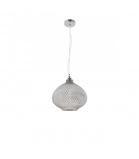 Boho 28cm Dome Pendant Ceiling Light Chrome Glass Metal LED E27-1