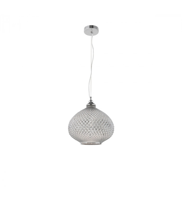 Boho 28cm Dome Pendant Ceiling Light Chrome Glass Metal LED E27-1