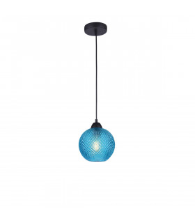 Vienti Dome Pendant Ceiling Light Blue Glass Black Metal LED E27-1