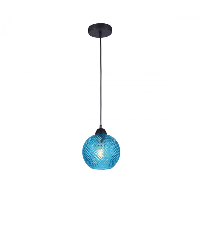 Vienti Dome Pendant Ceiling Light Blue Glass Black Metal LED E27-1