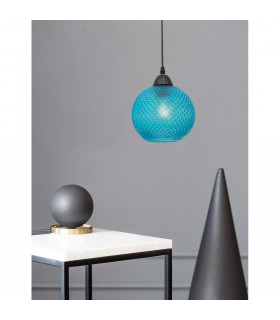 Vienti Dome Pendant Ceiling Light Blue Glass Black Metal LED E27-2