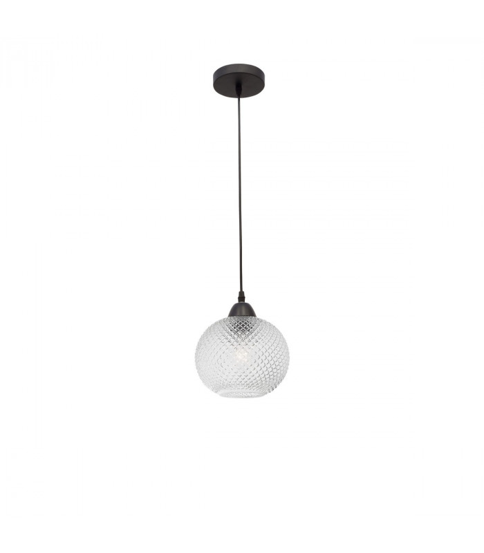Vienti Dome Pendant Ceiling Light Clear Glass Black Metal LED E27-1