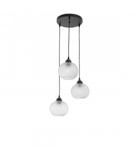 Vienti 3 Light Cluster Pendant Ceiling Light Clear Glass Black Metal LED E27-1