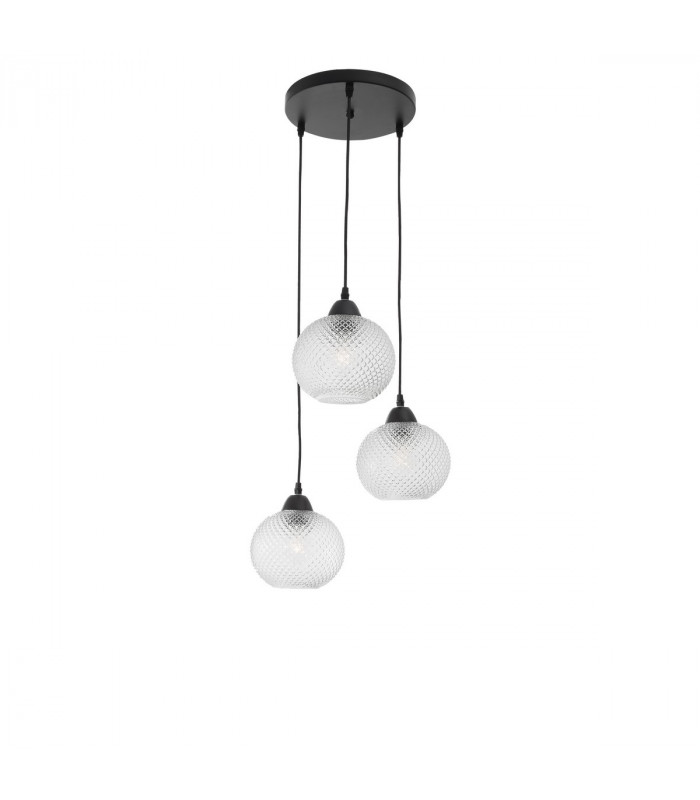 Vienti 3 Light Cluster Pendant Ceiling Light Clear Glass Black Metal LED E27-1