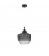 Loni Dome Pendant Ceiling Light Matt Black Metal Smoky Grey Glass LED E27-1