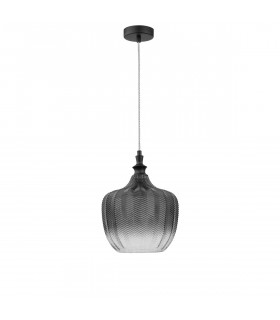 Loni Dome Pendant Ceiling Light Matt Black Metal Smoky Grey Glass LED E27-1