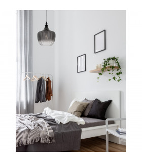 Loni Dome Pendant Ceiling Light Matt Black Metal Smoky Grey Glass LED E27-2