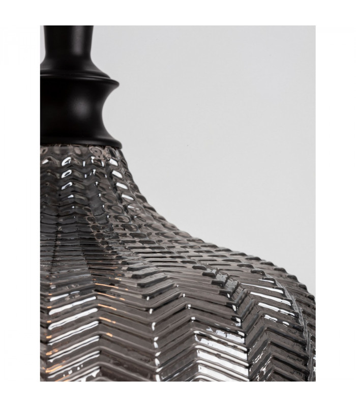 Loni Dome Pendant Ceiling Light Matt Black Metal Smoky Grey Glass LED E27-4