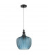 Loni Dome Pendant Ceiling Light Matt Black Metal Dark Blue Glass LED E27-1